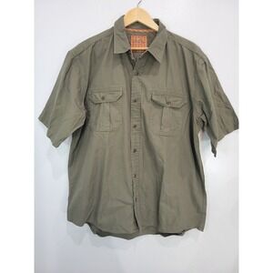 Red Head Mens Khaki Green Short Sleeve Utility Button Up Shirt Size XL